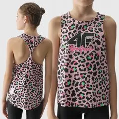 4F Top na ramiączkach dziewczęcy w panterkę F1141, Kolor: różowy/czarny, Rozmiar: 152