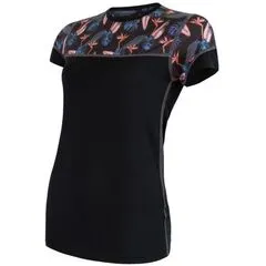Sensor Koszulka damska Merino Impress Tee black - floral, Waga: 0.5, Rozmiar: S