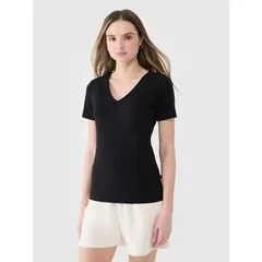 4F t-shirt bawełniany slim koszulka do ćwiczeń 4FWSS25TTSHF1990 czarna, Kolor: czarny, Rozmiar: XS