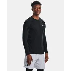 UNDER ARMOUR koszulka sportowa męska z długim rękawem Fitted Crew czarna, Kolor: czarny, Rozmiar: L