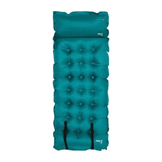 NILS CAMP mata samopompująca turystyczna z poduszką NC4018 zielona, Kolor: morski, Waga: 1