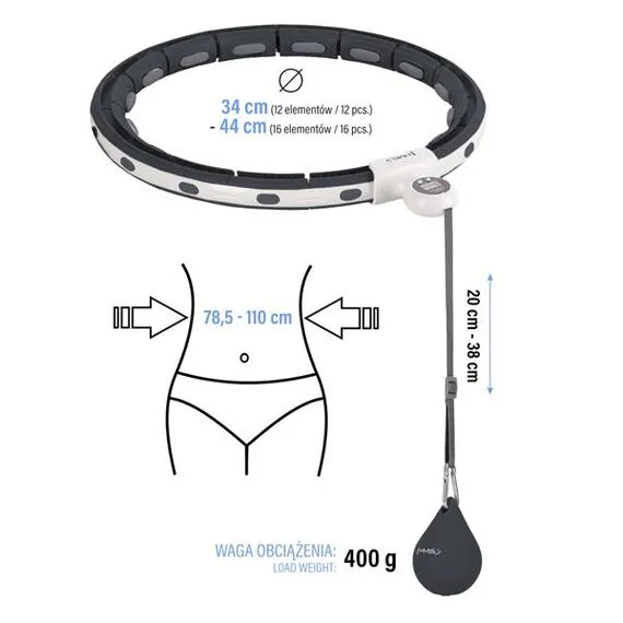 HMS HHM15 HULA HOP BLACK Z MAGNESEM I OBCIĄŻNIKIEM + LICZNIK, 12 zdjęcie