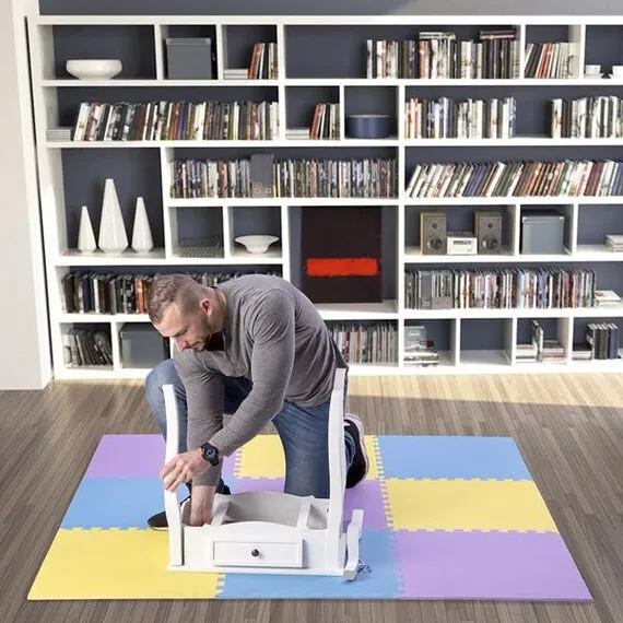 Mata puzzle pod sprzęt do ćwiczeń 9 elementów 180x180cm MP10 niebieska/fioletowa/żółta, Kolor: zółty/niebieski/fioletowy, 4 zdjęcie