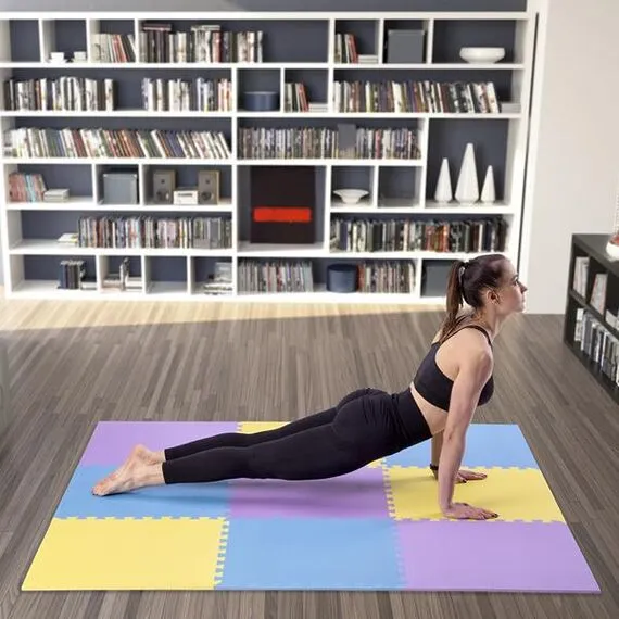 Mata puzzle pod sprzęt do ćwiczeń 9 elementów 180x180cm MP10 niebieska/fioletowa/żółta, Kolor: zółty/niebieski/fioletowy, 8 zdjęcie