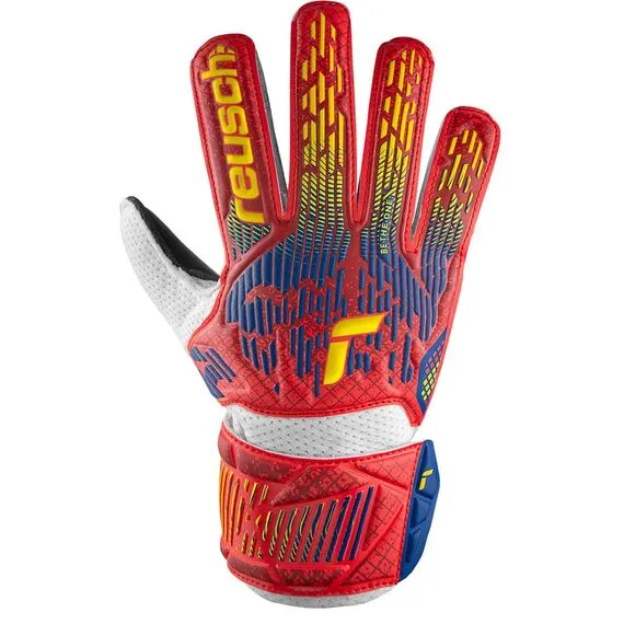 Rękawice bramkarskie dziecięce REUSCH Attrakt Solid Junior czerwono-żółte, Kolor: czerwony, Rozmiar: 8