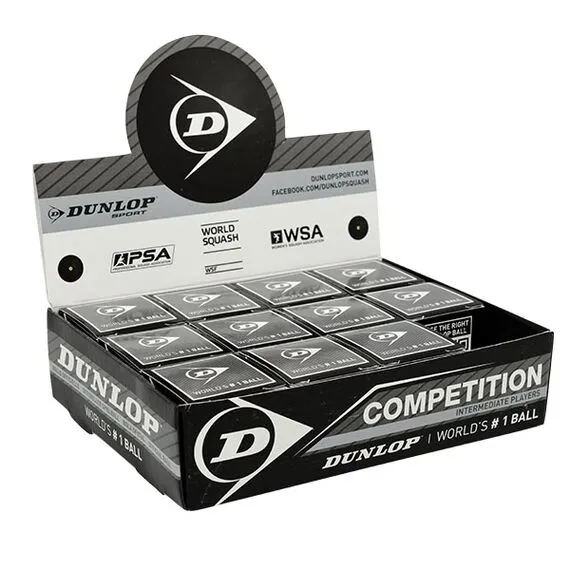 DUNLOP COMPETITION piłki do gry w squasha 12 sztuk czarne, 2 zdjęcie