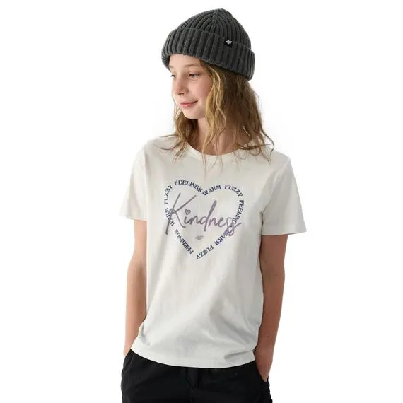 4F koszulka dziecięca t-shirt da dziewczynki 4FJWAW24TTSHF1547-11S biały r. 122