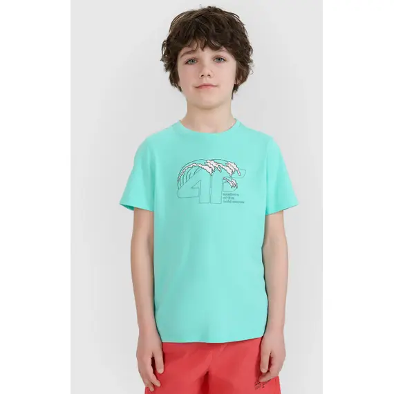 4F t-shirt bawełniana koszulka chłopięca 4FJWSS25TTSHM1917 miętowa, Kolor: niebieski, Rozmiar: 158