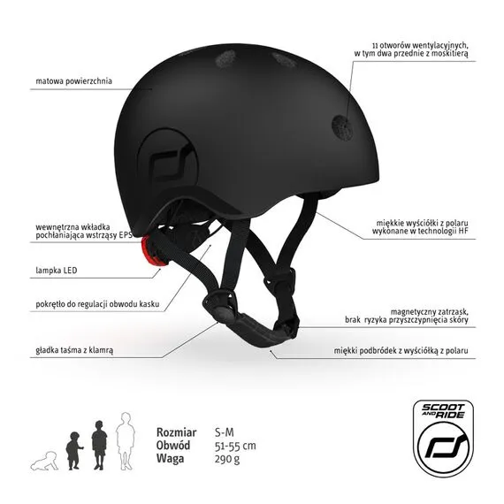 SCOOTANDRIDE Kask S-M dla dzieci 3+ czarny, Kolor: czarny, Rozmiar: S-M, 8 zdjęcie