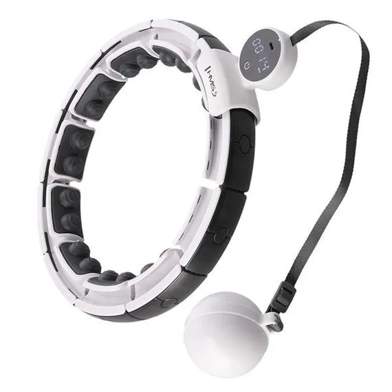 HHM16 Hula Hop White Z Magnesami I Obciążnikiem + Licznik HMS, Kolor: biały