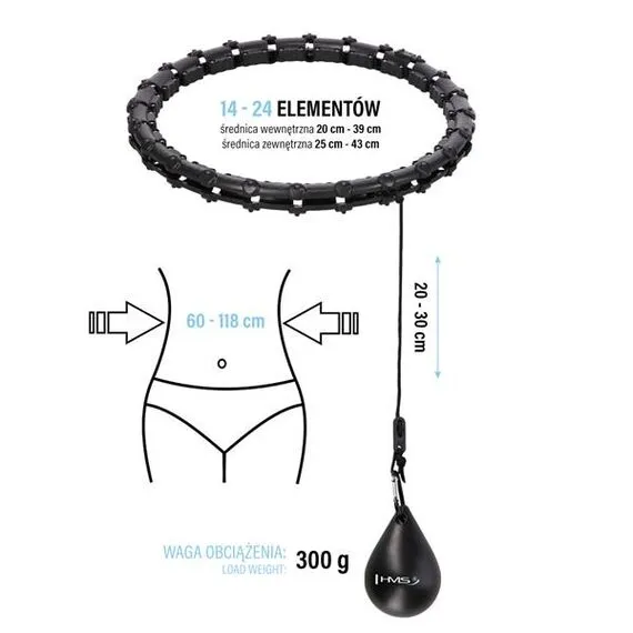 HHW02 Hula Hop Black Z Wypustkami I Obciążnikiem HMS, 14 zdjęcie