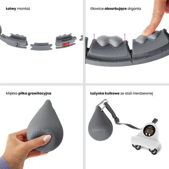 HHW06 Hula Hop Black Z Wypustkami I Obciążnikiem + Licznik HMS, 5 zdjęcie