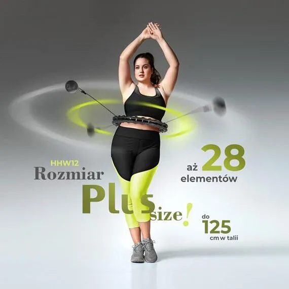 HMS HHW12 Plus Size Hula Hop z Wypustkami i obciążnikiem z regulacją, Kolor: czarny, 3 zdjęcie