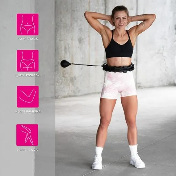 ZESTAW Hula Hop Hhw01 Black Z Wypustkami I Obciążnikiem + Pas Br163 Red HMS, Kolor: czarny, 16 zdjęcie