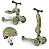 SCOOTANDRIDE hulajnoga Highwaykick 1 + kask regulowany jeździk dla dziecka zestaw 2w1, Kolor: khaki