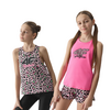 4F 2-Pak Top dziewczęcy na ramiączkach F1141 różowy + panterka, Kolor: różowy/czarny, Rozmiar: 152