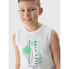 4F koszulka dziecięca bezrękawnik dla chłopca bawełniany M040 biały, Kolor: biały, Rozmiar: 158, 2 zdjęcie