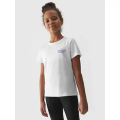 4F koszulka dziecięca bawełniana t-shirt dla dziewczynek F1549 biały, Kolor: biały, Rozmiar: 134