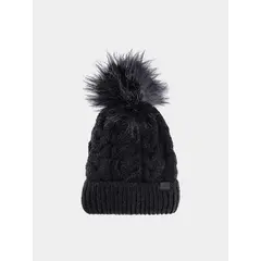 4F JUNIOR Czapka zimowa dzięcięca z pomponem F421 czarna, Kolor: czarny, Rozmiar: one size