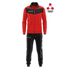 GIVOVA dres sportowy męski komplet bluza i spodnie Triacetato czarny/czerwony, Kolor: czerwony, Rozmiar: S