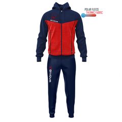GIVOVA komplet dresowy męski treningowy z polarem Cappuccio czerwony/niebieski, Kolor: niebieski, Rozmiar: M