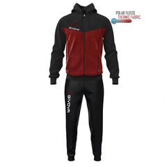 GIVOVA komplet dresowy męski treningowy z polarem Cappuccio czarny/czerwony, Kolor: niebieski, Rozmiar: 2XL