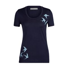 Icebreaker Koszulka damska merino Tech Lite II SS Scoop Swarming Shapes - Midnight Navy r. XS