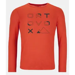 Ortovox Koszulka męska 185 Merino Brand Outline pomarańczowa, Kolor: pomarańczowy, Waga: 0.8, Rozmiar: S