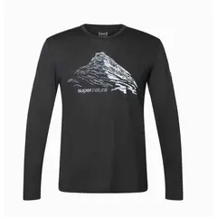 Super.Natural koszulka męska z długim rękawem merino Mountain Rise czarna, Waga: 0.5, Rozmiar: M