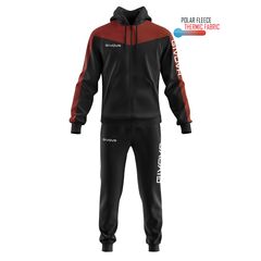 GIVOVA dres meski sportowy bluza i spodnie komplet TT013 czarny/czerwony, Kolor: czarny, Rozmiar: S
