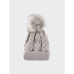 4F czapka zimowa dziecięca z pomponem 4FJWAW24ACAPF421 beżowa, Kolor: beżowy, Rozmiar: one size