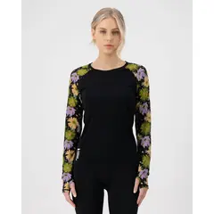Mons Royale koszulka damska Bella Merino Tech Alpine Bloom / Black, Rozmiar: S