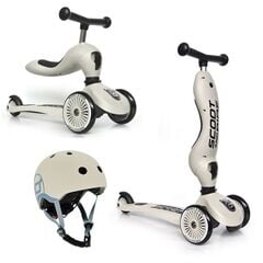 SCOOTANDRIDE hulajnoga Highwaykick 1 + kask regulowany jeździk dla dziecka zestaw 2w1, Kolor: szary
