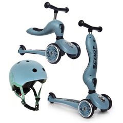 SCOOTANDRIDE hulajnoga Highwaykick 1 + kask regulowany jeździk dla dziecka zestaw 2w1, Kolor: granatowy