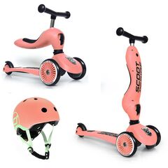SCOOTANDRIDE hulajnoga Highwaykick 1 + kask regulowany jeździk dla dziecka zestaw 2w1, Kolor: czerwony