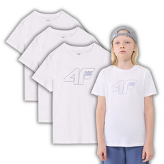4F 3-Pak t-shirt bawełniany koszulka chłopięca 4FJWSS25TTSHM2185 biała, Kolor: biały, Rozmiar: 146