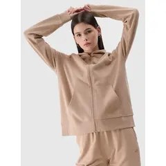4F bluza dresowa damska z kapturem bawełniana 4FWSS25TSWSF1620 beżowa, Kolor: beżowy, Rozmiar: M