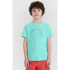 4F t-shirt bawełniana koszulka chłopięca 4FJWSS25TTSHM1917 miętowa, Kolor: niebieski, Rozmiar: 158
