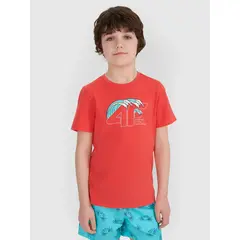 4F t-shirt bawełniana koszulka chłopięca 4FJWSS25TTSHM1917 Czerwona, Kolor: czerwony, Rozmiar: 146