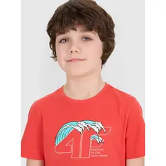 4F t-shirt bawełniana koszulka chłopięca 4FJWSS25TTSHM1917 Czerwona, Kolor: czerwony, Rozmiar: 146, 4 zdjęcie