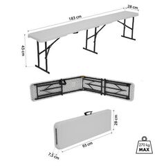 NC3404 SKŁADANA ŁAWKA OGRODOWA 183 CM BIAŁA NILS CAMP, 2 zdjęcie