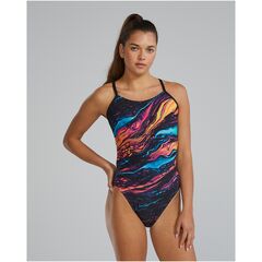 TYR Strój pływacki W CUTOUT LAP, Kolor: czarny, Rozmiar: 30