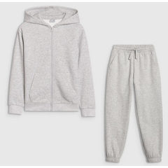 4F bluza dla dziewczynki rozpinana z kapturem + spodnie dresowe zestaw szary, Kolor: szary, Rozmiar: 128