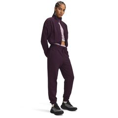 Under Armour UA Sport Terry Jogger damskie spodnie dresowe bawełna fiolet, Kolor: fioletowy, Rozmiar: L, 3 zdjęcie