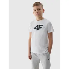 4F T-shirt koszulka chłopięca bawełniana z krótkim rękawem biała, Kolor: biały, Rozmiar: 122
