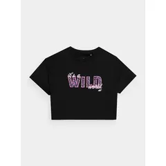 4F t-shirt dziecięcy koszulka bawełniana dziewczęca F1144 czarna, Kolor: czarny, Rozmiar: 128, 3 zdjęcie