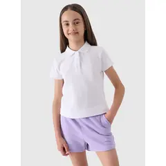 4F polo dziewczęce bawełniane z kołnierzykiem F1148 białe, Kolor: biały, Rozmiar: 122