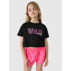 4F t-shirt dziecięcy koszulka bawełniana dziewczęca F1144 czarna, Kolor: czarny, Rozmiar: 128