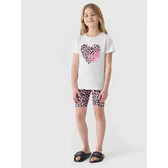 4F Legginsy dziewczęce w panterkę F133, Kolor: różowy, Rozmiar: 158/164