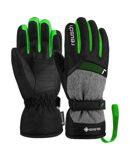 REUSCH FLASH rękawice narciarskie dziecięce z GORE-TEX czarne/zielone, Kolor: czarne, Waga: 0.2, Rozmiar: 4,5